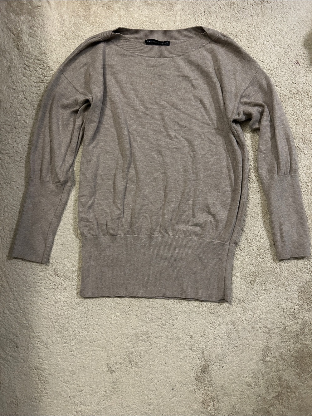 White House Black Market Lightweight Taupe Crewneck Sweater